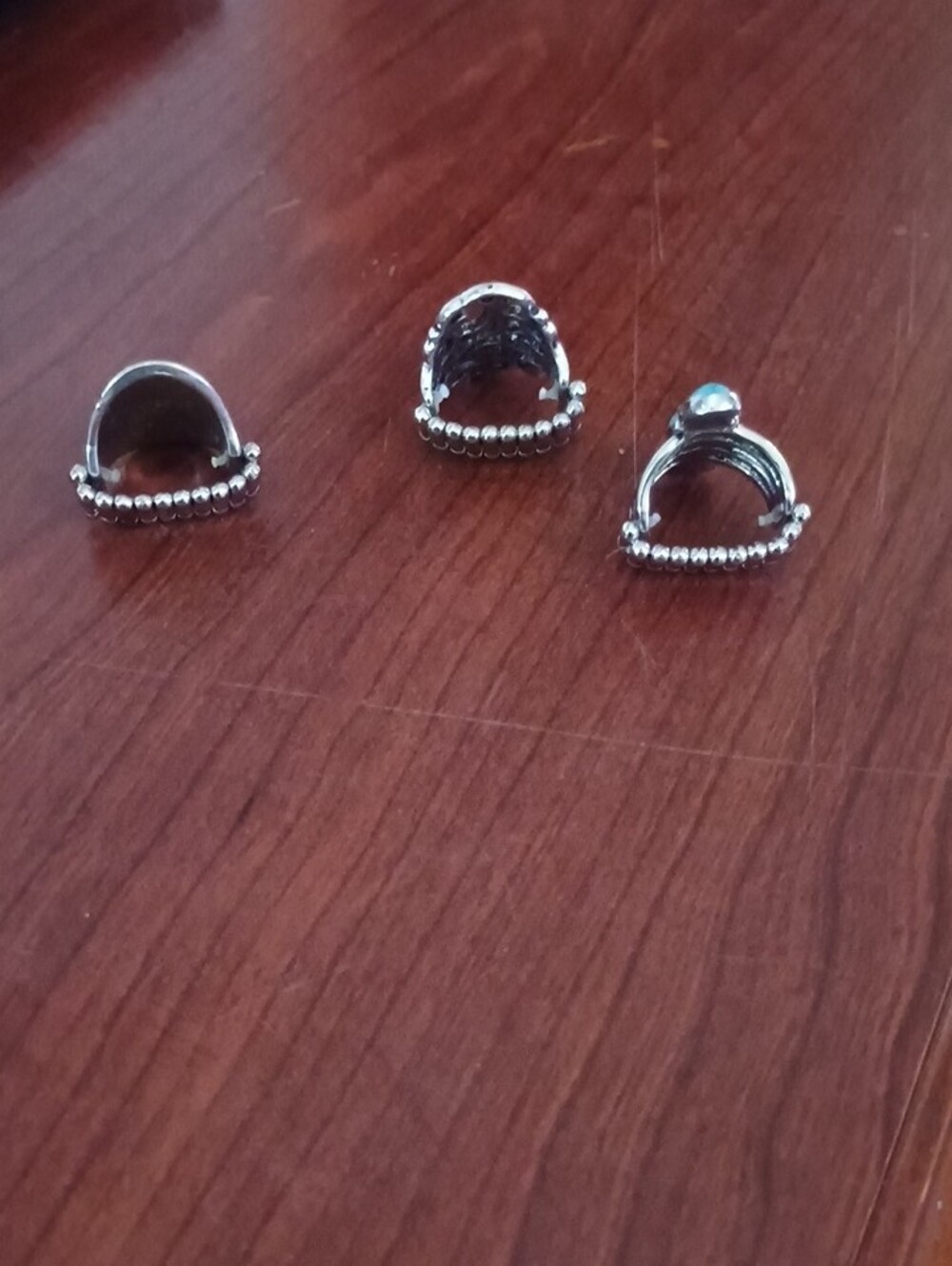 Turquoise Stone Silver-Tone Adjustable Rings - Set of 3 - Picture 3 of 4